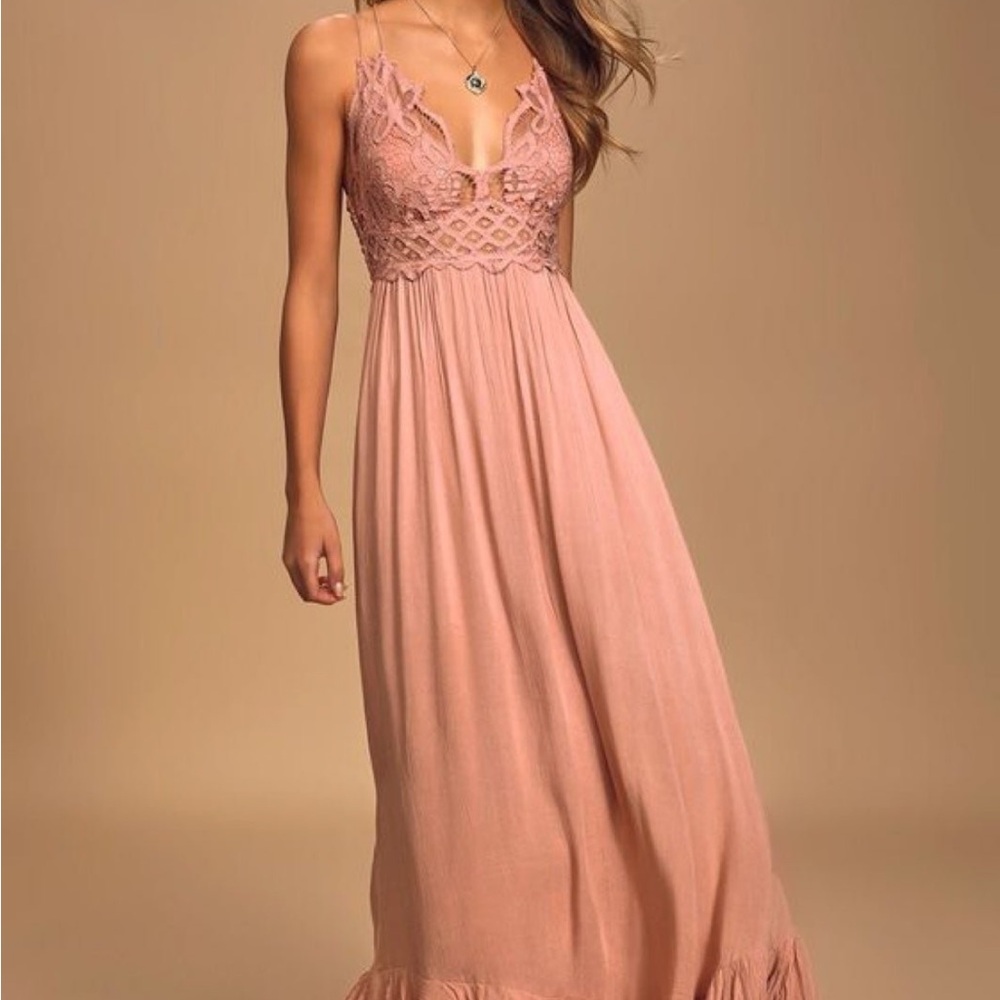 Free People Dusty Rose Crochet Maxi Dress